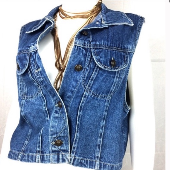 Vintage Jackets & Blazers - Vintage denim jacket vest sleeveless blue Jean